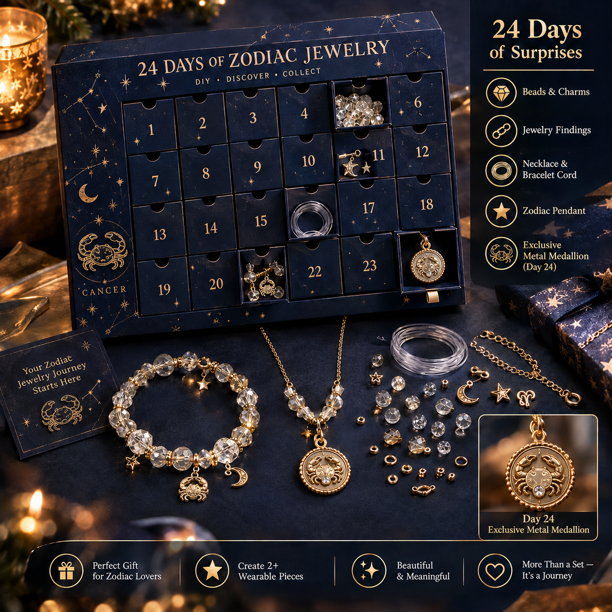 50% OFF | ✨ 24 Days Zodiac DIY Jewelry Advent Calendar – 24 Days of Beads & Charms 🌟