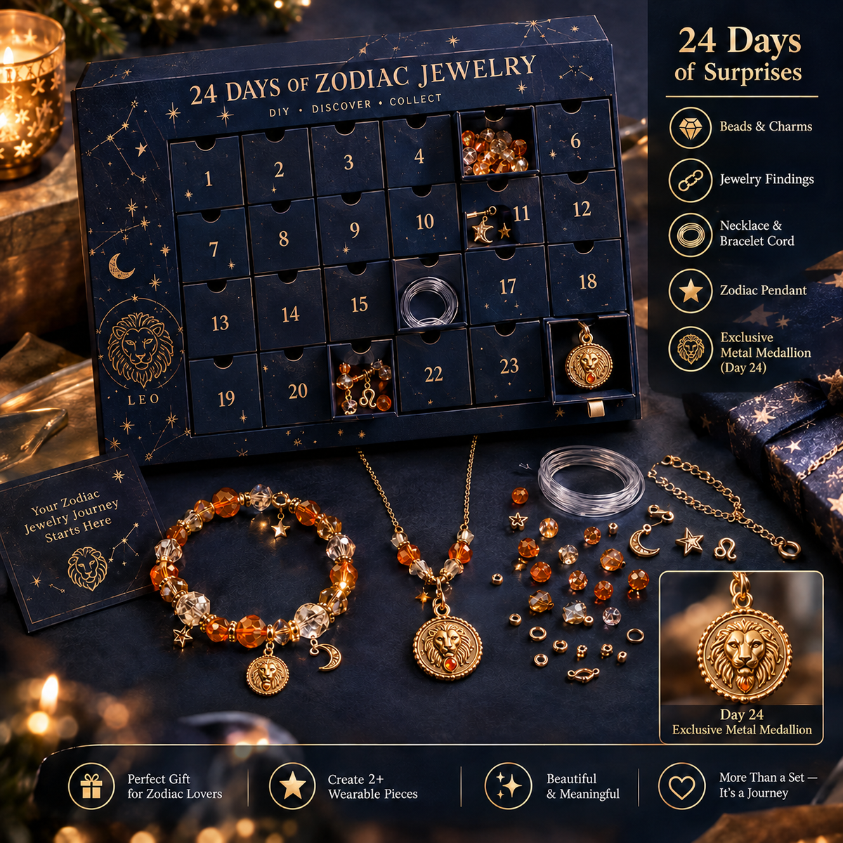 50% OFF | ✨ 24 Days Zodiac DIY Jewelry Advent Calendar – 24 Days of Beads & Charms 🌟