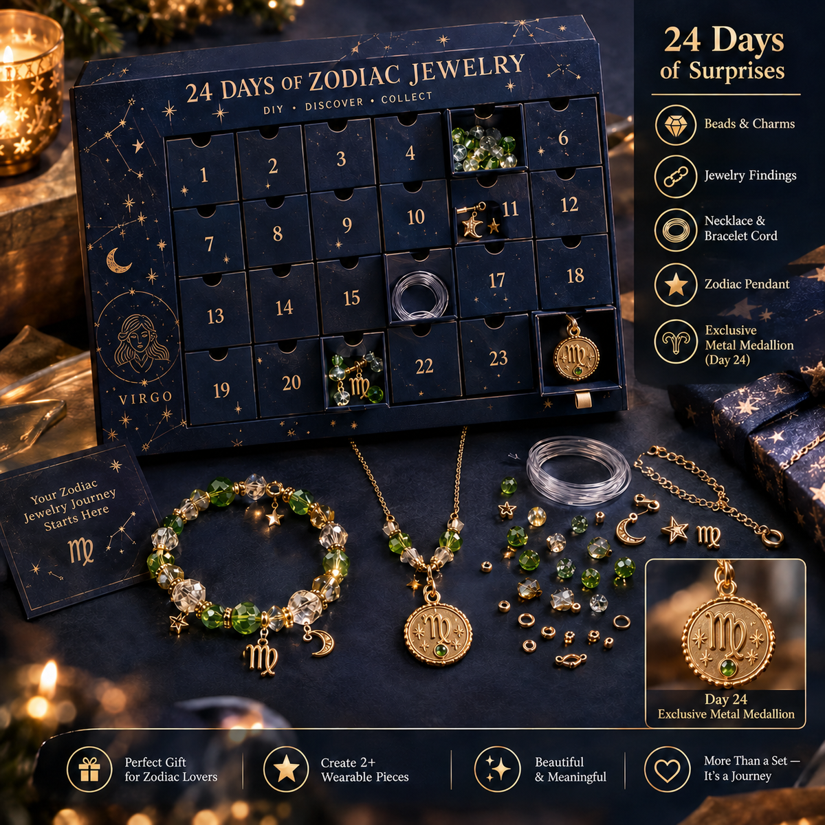 50% OFF | ✨ 24 Days Zodiac DIY Jewelry Advent Calendar – 24 Days of Beads & Charms 🌟