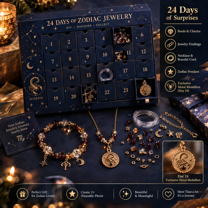 50% OFF | ✨ 24 Days Zodiac DIY Jewelry Advent Calendar – 24 Days of Beads & Charms 🌟