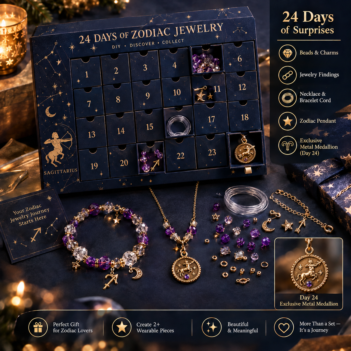 50% OFF | ✨ 24 Days Zodiac DIY Jewelry Advent Calendar – 24 Days of Beads & Charms 🌟