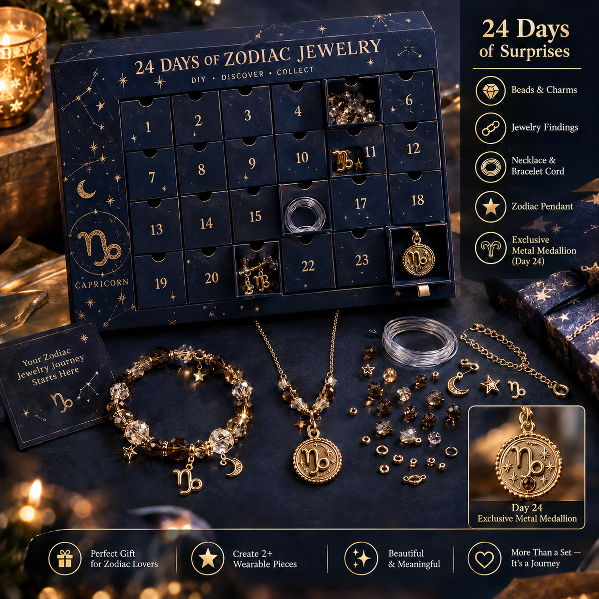 50% OFF | ✨ 24 Days Zodiac DIY Jewelry Advent Calendar – 24 Days of Beads & Charms 🌟