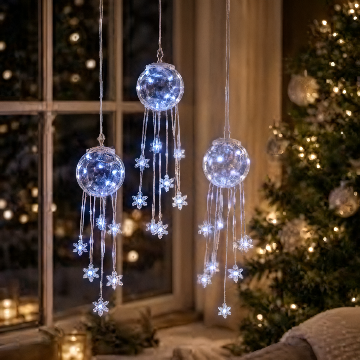 Crystal Cascade Christmas Light – Hanging Snowflake & Crystal LED Porch Décor ✨❄️