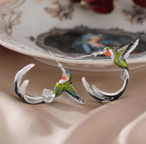 Hummingbird Earrings, Cute Bird Earrings, Semicircle Bird Earrings